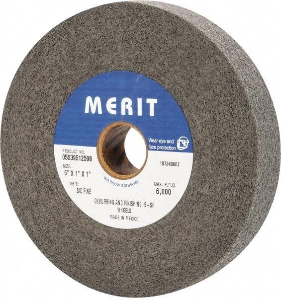 Merit Abrasives - 6" Diam, 1" Face Width, 1" Center Hole, Fine Grade, Silicon Carbide Deburring Wheel - Convolute, Hard Density 9 Grade, 6,000 RPM - USA Tool & Supply