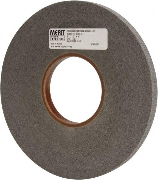Merit Abrasives - 8" Diam, 1/2" Face Width, 3" Center Hole, Fine Grade, Silicon Carbide Deburring Wheel - Convolute, Hard Density 9 Grade, 4,500 RPM - USA Tool & Supply