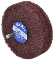 Merit Abrasives - 4" Diam, Medium Mounted Scrubber Buffing Wheel - 3 Ply, Medium Grade, 1/4" Shank Diam, 6,000 RPM - USA Tool & Supply