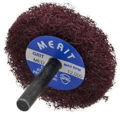 Merit Abrasives - 2" Diam, Medium Mounted Scrubber Buffing Wheel - 1 Ply, Medium Grade, 1/4" Shank Diam, 12,000 RPM - USA Tool & Supply