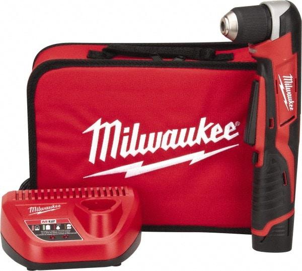 Milwaukee Tool - 12 Volt 3/8" Chuck Right Angle Handle Cordless Drill - 0-800 RPM, Keyless Chuck, Reversible, 1 Lithium-Ion Battery Included - USA Tool & Supply