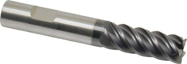 SGS - 3/8", 5 Flute, Single End, Solid Carbide, 0.015" Corner Radius End Mill - 2-1/2" OAL, 45° Helix, Right Hand Flute, 1" LOC, Right Hand Cut - USA Tool & Supply