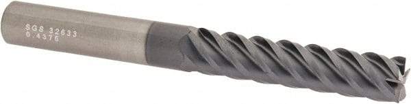 SGS - 7/16", 5 Flute, Single End, Solid Carbide, 0.015" Corner Radius End Mill - 4" OAL, 45° Helix, Right Hand Flute, 2" LOC, Right Hand Cut - USA Tool & Supply