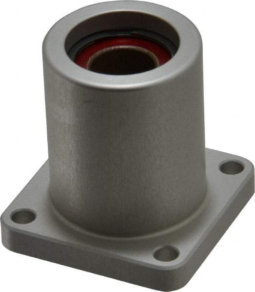 Pacific Bearing - 1/2" ID, 1.687" OAL x 1.63" OAH 4-Bolt Flange Mounted Bearing - 975 Lb Static Cap, 1-1/4" Btw Mnt Hole Ctrs, Aluminum - USA Tool & Supply