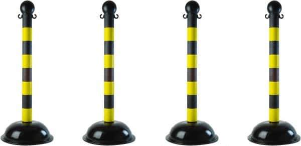 PRO-SAFE - 41" High, 2" Pole Diam, Warning Post - 16" Base Diam, Black & Yellow Plastic Post - USA Tool & Supply