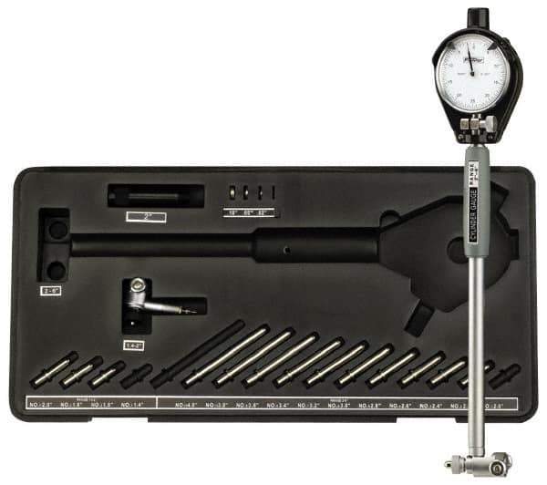 Fowler - 16 Anvil, 35 to 160mm Dial Bore Gage - 0.01mm Graduation, 225mm Gage Depth, Carbide Anvil - USA Tool & Supply