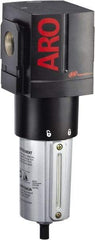 ARO/Ingersoll-Rand - 1" Port, 10.811" High x 3.858" Wide Heavy Duty Filter with Metal Bowl, Automatic Drain - 353 SCFM, 250 Max psi, 175°F Max Temp, Sight Glass Included, Modular Connection, 5.9 oz Bowl Capacity - USA Tool & Supply