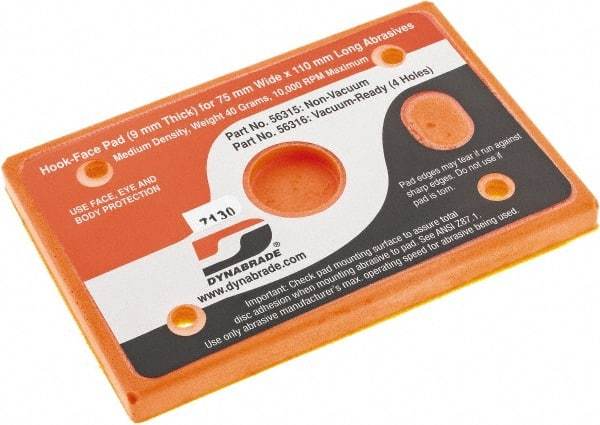 Dynabrade - 4-1/4 x 3" Rectangular Hook Face Backing Pad - Dynabug II Compatible, Screw Attachment, Nonvacuum Pad, 3/8" Thick, Medium Density, Short Nap - USA Tool & Supply