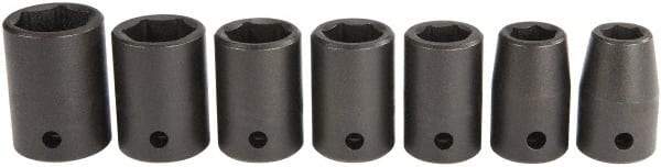 Proto - 7 Piece 1/2" Drive Black Finish Impact Socket Set - 6 Points, 7/16" to 13/16" Range, Inch Measurement Standard - USA Tool & Supply