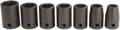 Proto - 7 Piece 1/2" Drive Black Finish Impact Socket Set - 6 Points, 7/16" to 13/16" Range, Inch Measurement Standard - USA Tool & Supply