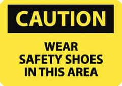 NMC - "Caution - Wear Safety Shoes in This Area", 10" Long x 14" Wide, Pressure-Sensitive Vinyl Safety Sign - Rectangle, 0.004" Thick, Use for Accident Prevention - USA Tool & Supply