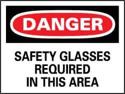 NMC - "Danger - Safety Glasses Required in This Area", 7" Long x 10" Wide, Rigid Plastic Safety Sign - Rectangle, 0.05" Thick, Use for Accident Prevention - USA Tool & Supply