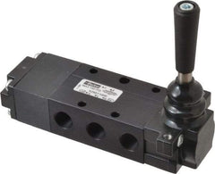Parker - 0.83 CV Rate, 1/4" NPT Inlet Direct Air 4 Mechanical Spool Valve - 4 Way, 3 Position EC, Lever Spring Return, 150 Max psi - USA Tool & Supply