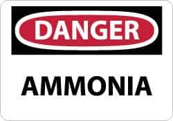 NMC - "Danger - Ammonia", 7" Long x 10" Wide, Pressure-Sensitive Vinyl Safety Sign - Rectangle, 0.004" Thick, Use for Hazardous Materials - USA Tool & Supply