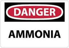 NMC - "Danger - Ammonia", 7" Long x 10" Wide, Pressure-Sensitive Vinyl Safety Sign - Rectangle, 0.004" Thick, Use for Hazardous Materials - USA Tool & Supply