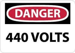 NMC - Accident Prevention Label, Header: DANGER - Legend: Danger - 440 Volts, English, Red, Black & White, 5" Long x 3" High, Sign Muscle Finish - USA Tool & Supply