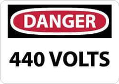 NMC - Accident Prevention Label, Header: DANGER - Legend: Danger - 440 Volts, English, Red, Black & White, 5" Long x 3" High, Sign Muscle Finish - USA Tool & Supply