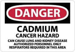 NMC - "Danger - Cadmium Cancer Hazard - Can Cause Lung and Kidney Disease - Authorized Personnel Only - Respirators Required...", 10" Long x 14" Wide, Rigid Plastic Safety Sign - Rectangle, 0.05" Thick, Use for Security & Admittance - USA Tool & Supply