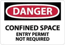 NMC - "Danger - Confined Space - Entry Permit Not Required", 10" Long x 14" Wide, Pressure-Sensitive Vinyl Safety Sign - Rectangle, 0.004" Thick, Use for Accident Prevention - USA Tool & Supply