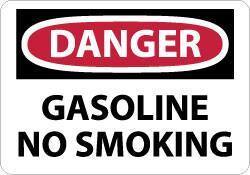 NMC - "Danger - Gasoline - No Smoking", 10" Long x 14" Wide, Aluminum Safety Sign - Rectangle, 0.04" Thick, Use for Accident Prevention - USA Tool & Supply