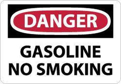 NMC - "Danger - Gasoline - No Smoking", 10" Long x 14" Wide, Aluminum Safety Sign - Rectangle, 0.04" Thick, Use for Accident Prevention - USA Tool & Supply