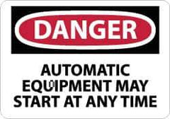 NMC - "Danger - Automatic Equipment May Start at Anytime", 10" Long x 14" Wide, Pressure-Sensitive Vinyl Safety Sign - Rectangle, 0.004" Thick, Use for Accident Prevention - USA Tool & Supply
