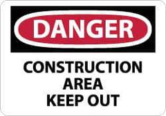 NMC - "Danger - Construction Area - Keep Out", 10" Long x 14" Wide, Pressure-Sensitive Vinyl Safety Sign - Rectangle, 0.004" Thick, Use for Security & Admittance - USA Tool & Supply