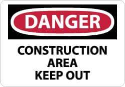 NMC - "Danger - Construction Area - Keep Out", 7" Long x 10" Wide, Rigid Plastic Safety Sign - Rectangle, 0.05" Thick, Use for Security & Admittance - USA Tool & Supply
