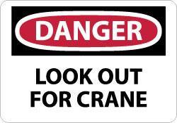 NMC - "Danger - Look Out for Crane", 10" Long x 14" Wide, Pressure-Sensitive Vinyl Safety Sign - Rectangle, 0.004" Thick, Use for Accident Prevention - USA Tool & Supply