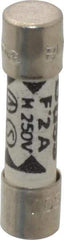 Cooper Bussmann - 250 VAC, 32 VDC, 2 Amp, Fast-Acting Miniature Ceramic Fuse - 20mm OAL, 5mm Diam - USA Tool & Supply