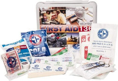 Medique - 136 Piece, Multipurpose/Auto/Travel First Aid Kit - 10-1/2" Wide x 3" Deep x 9" High, Plastic Case - USA Tool & Supply