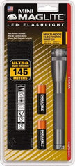 Mag-Lite - White LED Bulb, 97 Lumens, Mini Flashlight - Gray Aluminum Body, 2 AA Alkaline Batteries Included - USA Tool & Supply