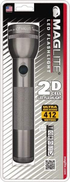 Mag-Lite - White LED Bulb, Industrial Tactical Flashlight - Gray Aluminum Body, Shock Resistant & Water Resistant, 2 D Batteries Not Included - USA Tool & Supply