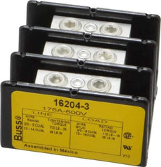 Cooper Bussmann - 3 Poles, 175 Amp, 2/0-8 AWG (Cu/Al) Primary, 2/0-8 AWG (Cu/Al) Secondary, Thermoplastic Power Distribution Block - 600 VAC/VDC, 1 Primary Connection, 5.2 Inch Long x 3.32 Inch Deep x 4 Inch High - USA Tool & Supply