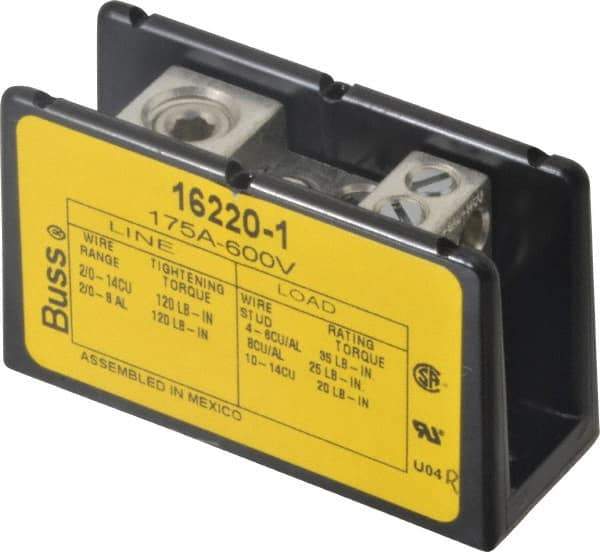 Cooper Bussmann - 1 Pole, 175 Amp, 8-2/0 AWG (Al), 14-2/0 AWG (Cu) Primary, 4-14 AWG (Cu), 4-8 AWG (Al) Secondary, Thermoplastic Power Distribution Block - 600 VAC/VDC, 1 Primary Connection, 1.96 Inch Long x 3.32 Inch Deep x 4 Inch High - USA Tool & Supply