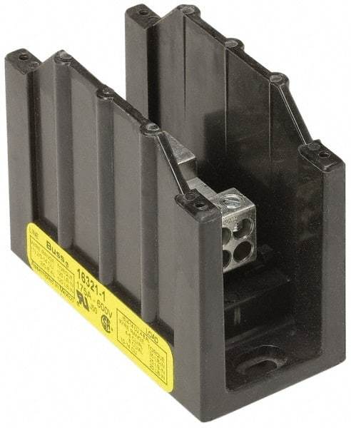 Cooper Bussmann - 2 Poles, 310 Amp, 350 kcmil-6 AWG (Cu/Al) Primary, 4-12 AWG (Al), 4-14 AWG (Cu) Secondary, Thermoplastic Power Distribution Block - 600 VAC/VDC, 1 Primary Connection, 3.58 Inch Long x 3.32 Inch Deep x 4 Inch High - USA Tool & Supply