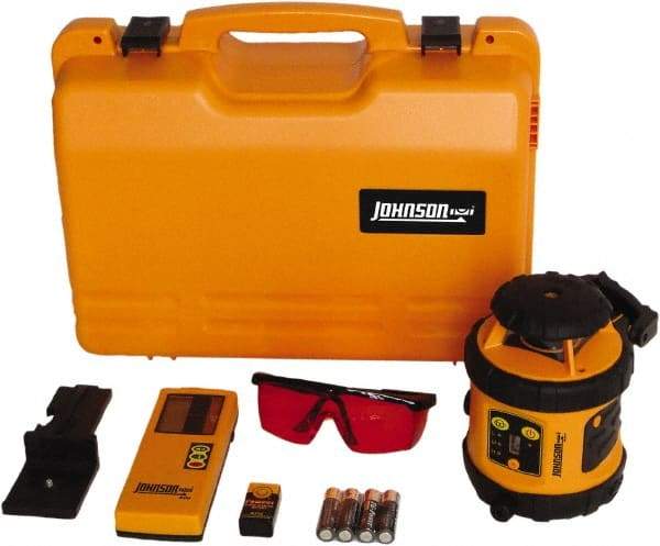 Johnson Level & Tool - 800' (Exterior) Measuring Range, 1/8" at 50' Accuracy, Self-Leveling Rotary Laser - ±3° Self Leveling Range, 200, 400 & 600 RPM, 2 Beams, AA Battery Included - USA Tool & Supply