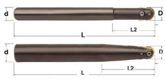 Minicut International - 3/4" Cut Diam, 0.512" Max Depth of Cut, 1" Shank Diam, 9.437" OAL, Indexable Ball Nose End Mill - 3" Head Length, Straight Shank, BNMI Toolholder, BNSI 0750 Insert - USA Tool & Supply