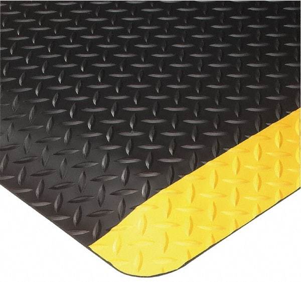 Wearwell - 10' Long x 3' Wide, Dry Environment, Anti-Fatigue Matting - Black with Yellow Borders, Vinyl with Nitrile Blend Base, Beveled on 4 Sides - USA Tool & Supply