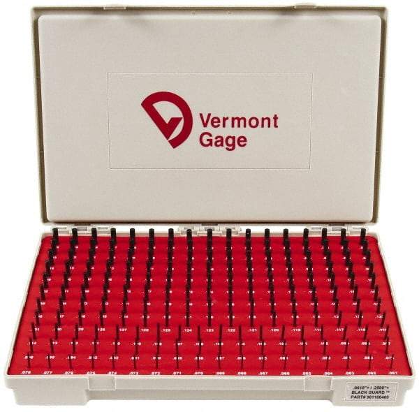 Vermont Gage - 190 Piece, 0.061-0.25 Inch Diameter Plug and Pin Gage Set - Plus 0.0002 Inch Tolerance, Class ZZ - USA Tool & Supply