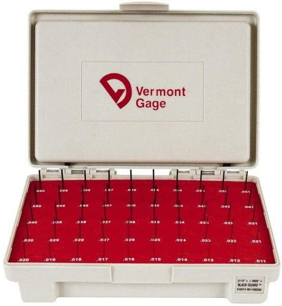 Vermont Gage - 50 Piece, 0.011-0.06 Inch Diameter Plug and Pin Gage Set - Plus 0.0002 Inch Tolerance, Class ZZ - USA Tool & Supply