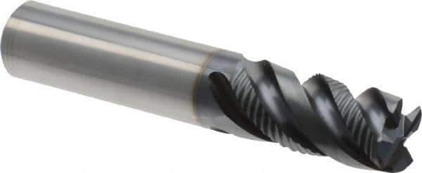 Iscar - 5/8" Diam, 1-1/4" LOC, 4 Flute Solid Carbide Roughing & Finishing Corner Chamfer End Mill - TiAlN Finish, 3-1/2" OAL, 5/8" Shank Diam, Straight Shank, 45° Helix, Centercutting, Regular Length - USA Tool & Supply