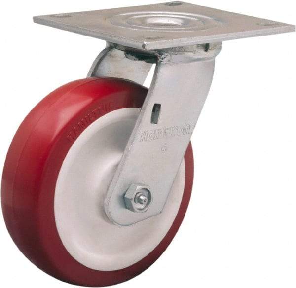 Hamilton - 6" Diam x 2" Wide x 7-1/2" OAH Top Plate Mount Swivel Caster - Polyurethane Mold on Polypropylene, 900 Lb Capacity, Straight Roller Bearing, 5 x 5-1/2" Plate - USA Tool & Supply