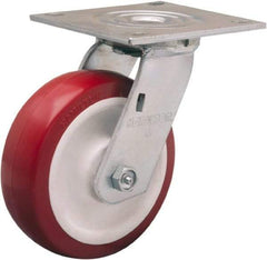 Hamilton - 6" Diam x 2" Wide x 7-1/2" OAH Top Plate Mount Swivel Caster - Polyurethane Mold on Polypropylene, 900 Lb Capacity, Straight Roller Bearing, 5 x 5-1/2" Plate - USA Tool & Supply