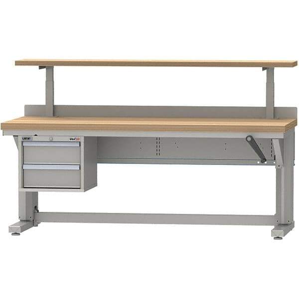 LISTA - 72 Wide x 30" Deep x 58" High, Butcher Block Manual Height Adjustable Workstation - Adjustable Height Legs, Classic Blue - USA Tool & Supply
