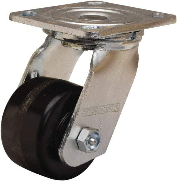 Hamilton - 3-1/4" Diam x 2" Wide x 5-1/4" OAH Top Plate Mount Swivel Caster - Phenolic, 700 Lb Capacity, Straight Roller Bearing, 4 x 4-1/2" Plate - USA Tool & Supply