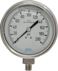 Wika - 4" Dial, 1/4 Thread, 0-200 Scale Range, Pressure Gauge - Lower Connection Mount, Accurate to 1% of Scale - USA Tool & Supply