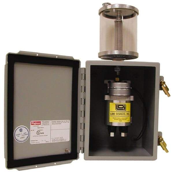 LDI Industries - 0.16 cc Output per Cycle, 4 Outlet Box-Mounted Central Lubrication System Electric Pump - 120 Volt, Oil, 1/8-27 Outlet Thread, NPTF - USA Tool & Supply