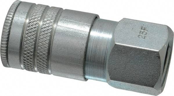 Parker - 1/2-14 Female NPTF Industrial Pneumatic Hose Coupler - Steel, 3/8" Body Diam - USA Tool & Supply