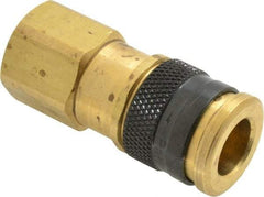 Parker - 1/2-14 Female NPTF Industrial Pneumatic Hose Coupler - Brass, 3/8" Body Diam - USA Tool & Supply